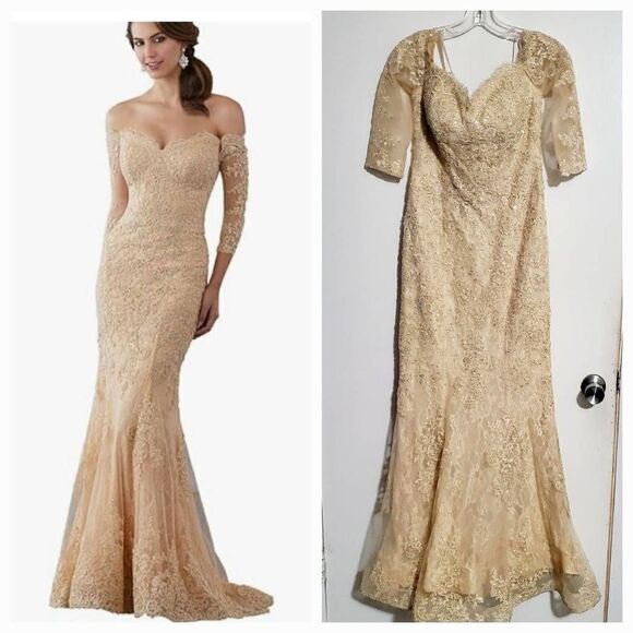 Champagne Color Wedding Gown Size XS/S Petite - Picture 1 of 12